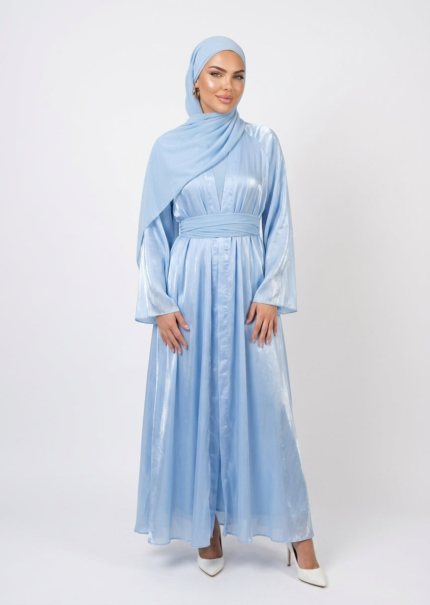 Abaya Yasmine - Pearl Blue Satin  reversible