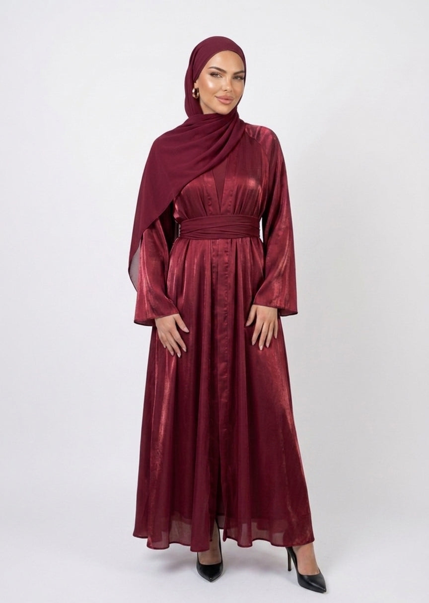 Abaya Yasmine - Deep Burgundy Satin  reversible