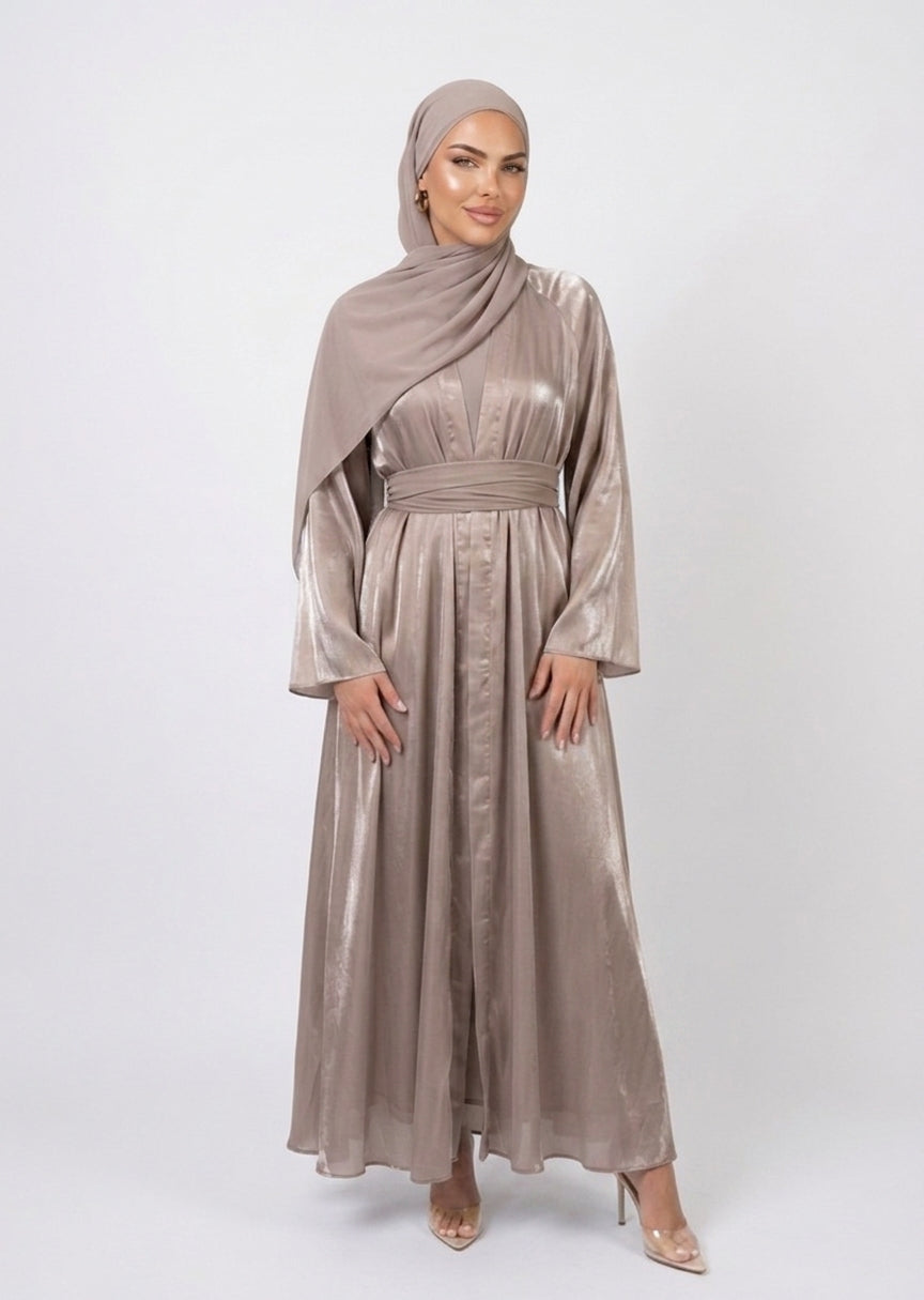 Abaya Yasmine - Taupe Satin reversible
