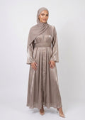 Abaya Yasmine - Taupe Satin reversible