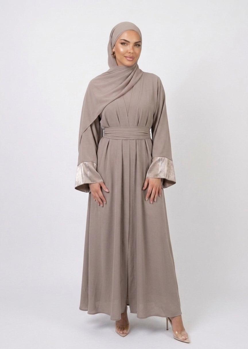 Abaya Yasmine - Taupe Satin reversible