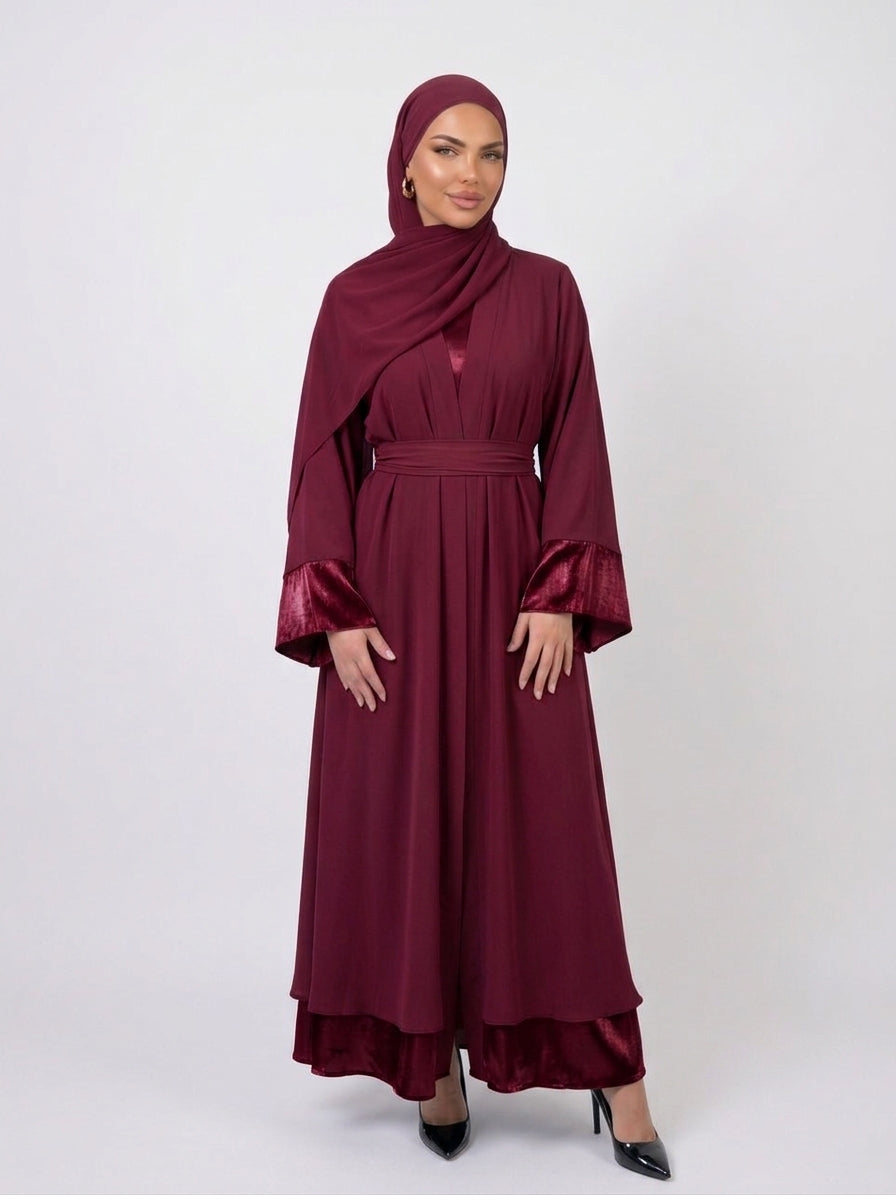 Abaya Yasmine - Deep Burgundy Satin  reversible