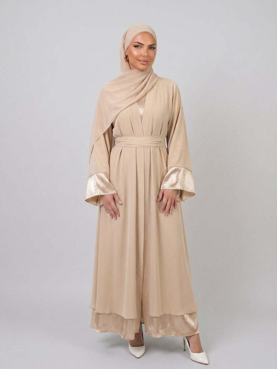 Abaya Yasmine - Champagne Satin reversible