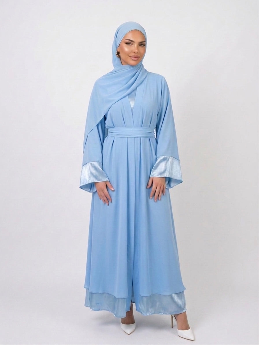 Abaya Yasmine - Pearl Blue Satin  reversible