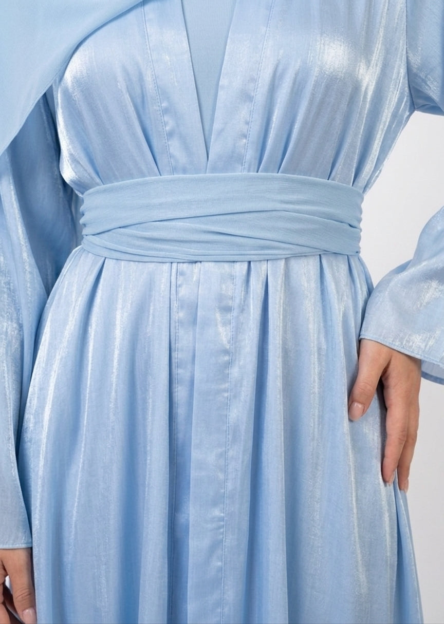 Abaya Yasmine - Pearl Blue Satin  reversible