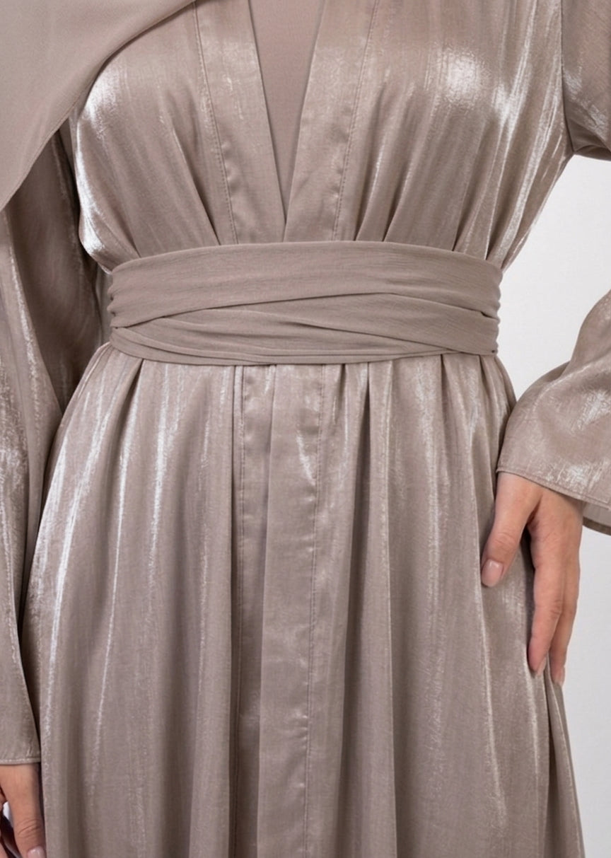 Abaya Yasmine - Taupe Satin reversible