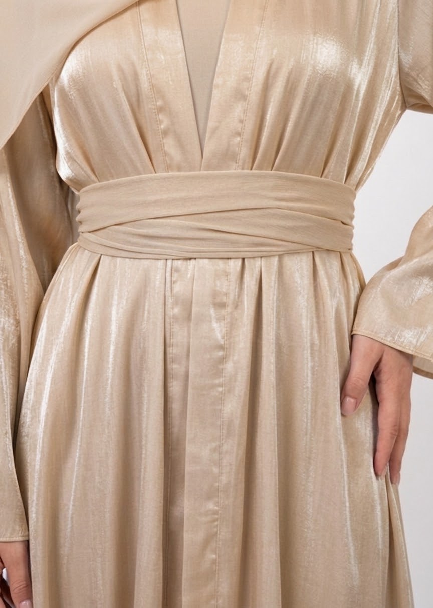 Abaya Yasmine - Champagne Satin reversible