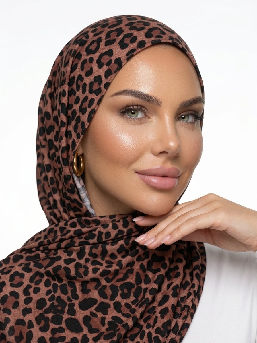 Hijab Jersey Premium - Brown Leopard